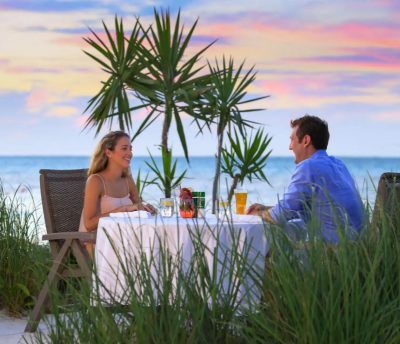Couple dining outdoors