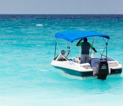 Boat in water at Turks and Caicos Islands
